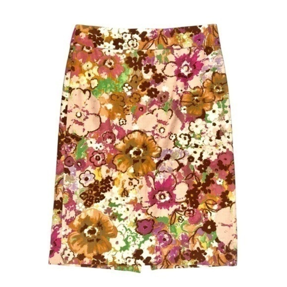 J. CREW Pencil Skirt Abstract Watercolor Floral Straight Pink Green  Purple - Picture 2 of 13